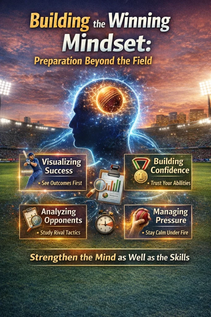 Building a Winning Mindset infographic for T20 World Cup showing mental preparation, confidence building and pressure management