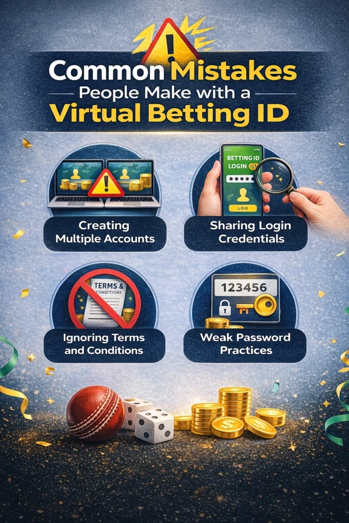 Common mistakes people make with a Virtual Betting ID including multiple accounts, weak passwords, and login sharing