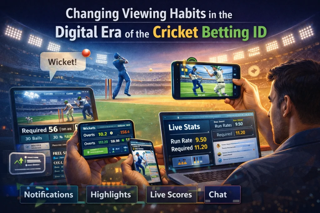 Person watching live cricket match on multiple devices with live scores and notifications