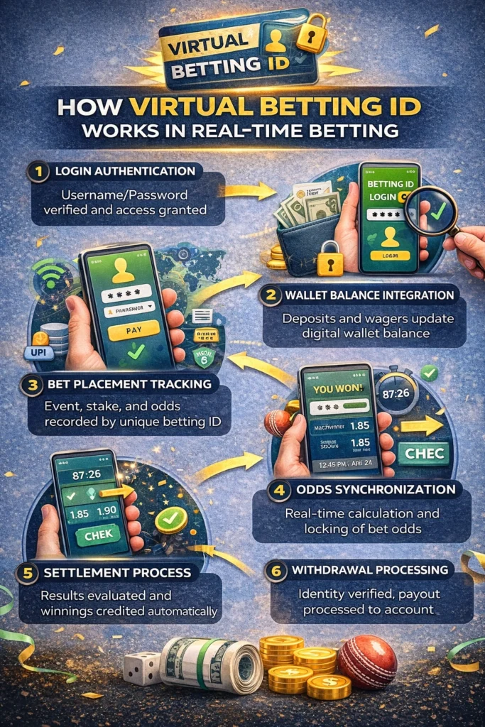 How Virtual Betting ID works in real-time betting with live odds tracking and digital wallet system