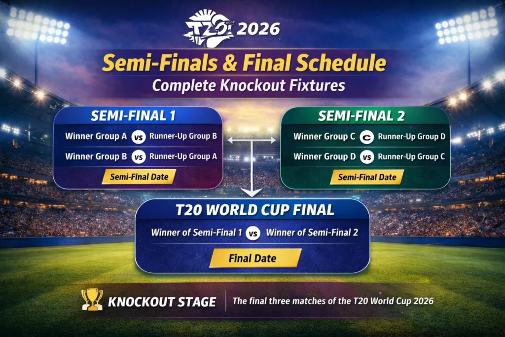 T20 World Cup 2026 Semi-Finals and Final Schedule with complete knockout fixtures details