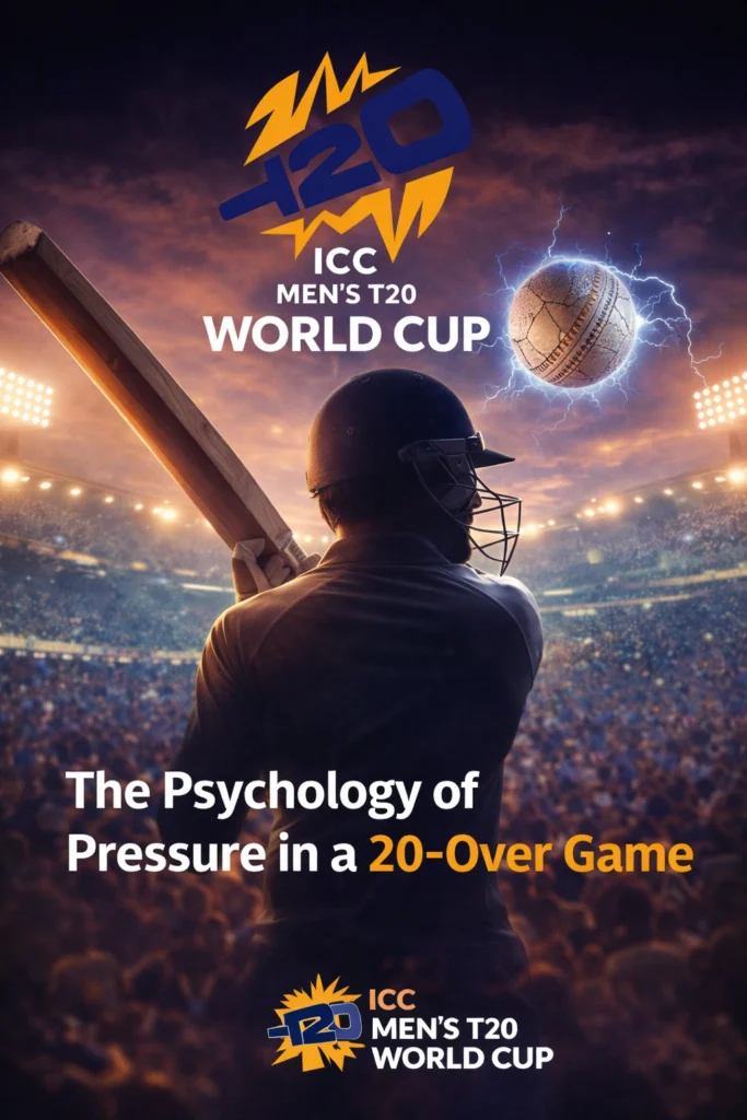 Batsman facing high pressure during final overs in T20 World Cup Live match under stadium lights