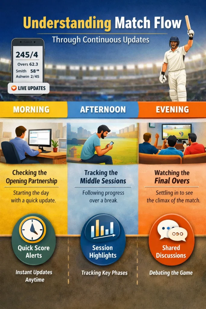 Understanding match flow through continuous updates in cricket using live score tracking