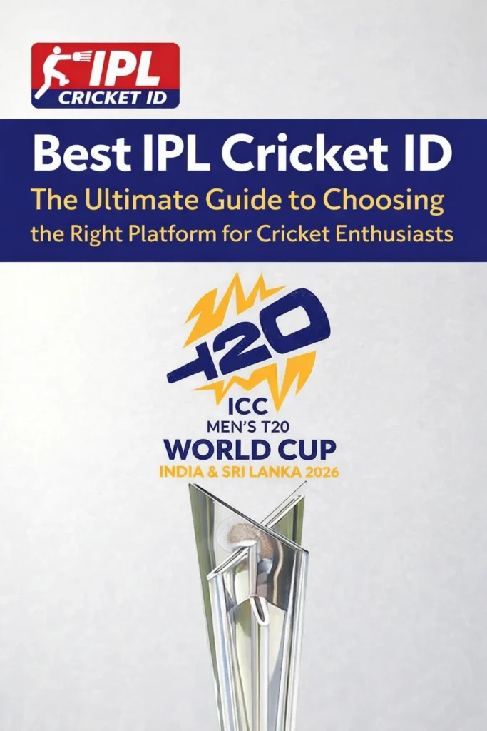 Best IPL Cricket ID guide with ICC T20 World Cup 2026 logo and cricket trophy