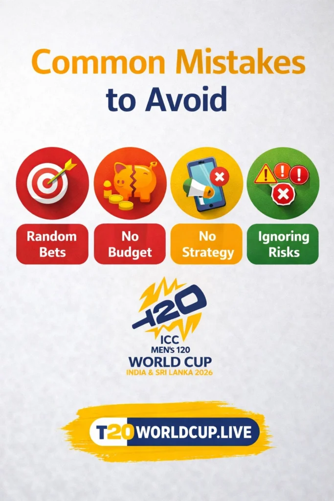 Common mistakes to avoid in IPL betting ID with T20 World Cup logo and safe betting tips illustration