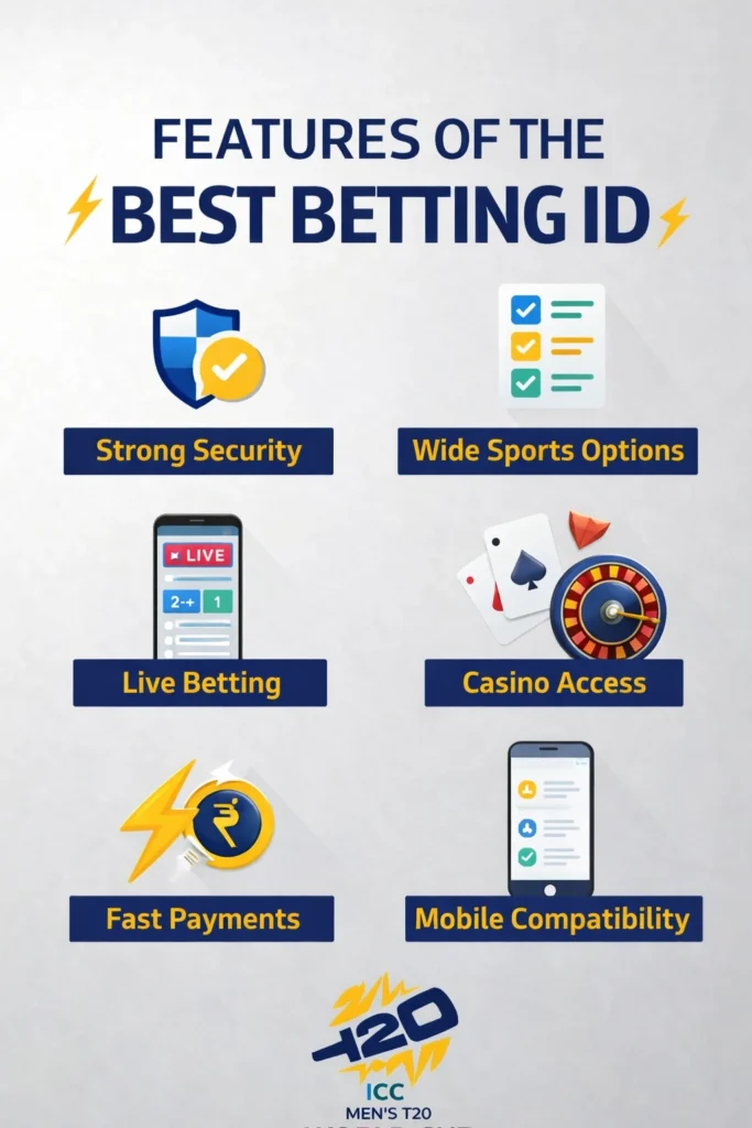 Features of the Best Betting ID including secure payments, fast withdrawals, live betting options and trusted betting platforms