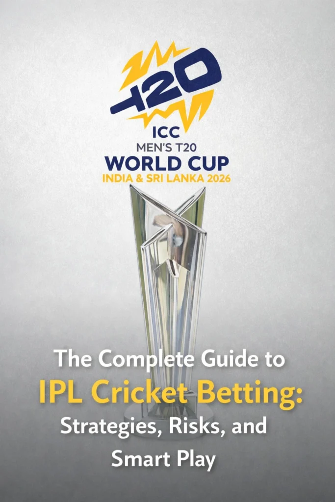 IPL Cricket Betting guide banner with ICC Men’s T20 World Cup 2026 logo and trophy
