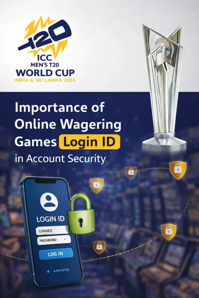 Importance of online wagering games login ID in account security with T20 World Cup gaming logo