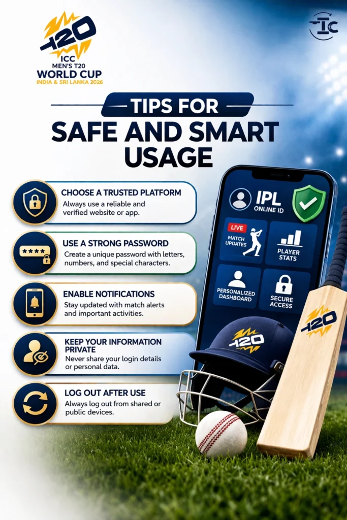 Tips for Safe and Smart Usage of IPL Online ID with security icons and cricket elements