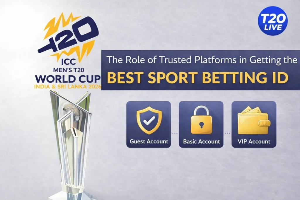 Trusted platforms for best sport betting ID with T20 World Cup 2026 logo showing secure betting features