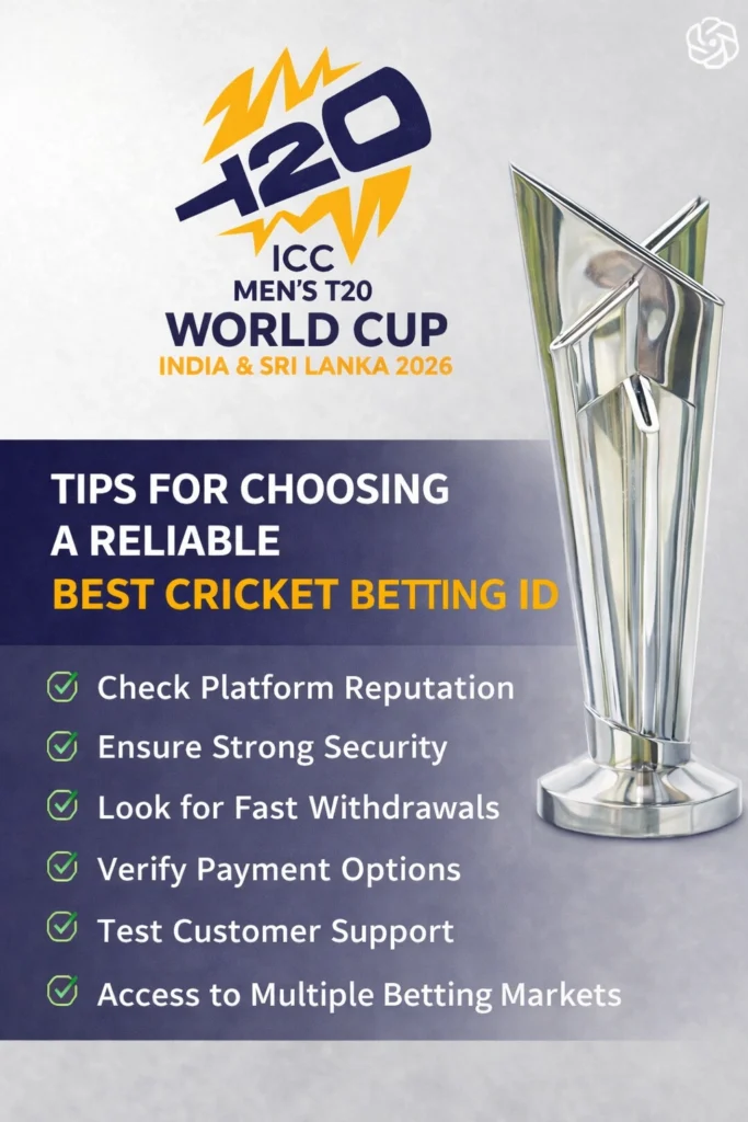 Tips for choosing a reliable best cricket betting ID with ICC T20 World Cup trophy and logo for secure online cricket betting