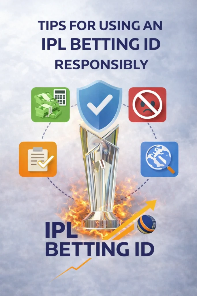 Tips for using an IPL Betting ID responsibly showing cricket betting concept with responsible gambling and financial control symbols