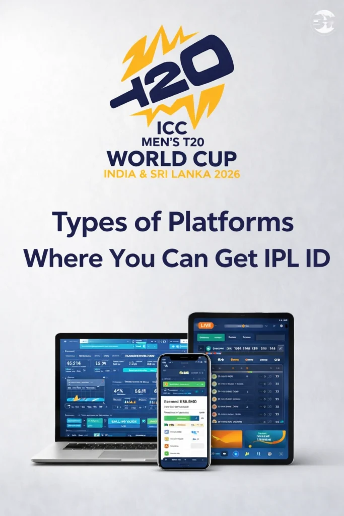 Types of platforms to get IPL ID including fantasy, live score, and prediction platforms with cricket theme
