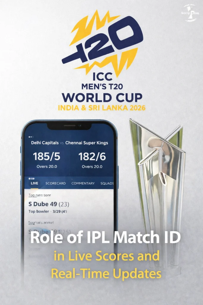 IPL Match ID role in live scores and real time cricket updates with logo and digital scoreboard